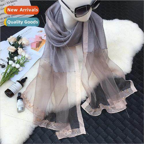 2023 Handmade String Beaded Shawl Mulberry lk Scarf Solid Co