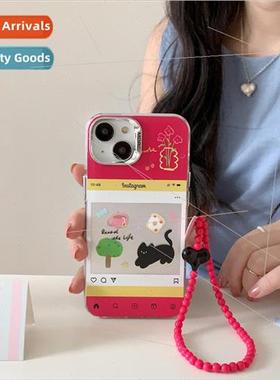 Korean  graffiti small black dog 适用 iPhone 13 chain 14ProM