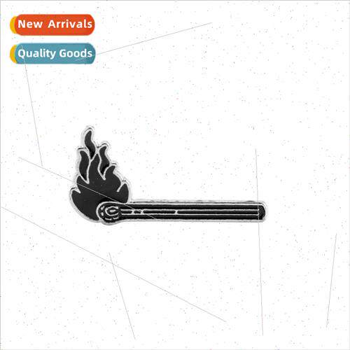 Jewelry Drip Oil Brooch Black Burning Match Black Flame Broo