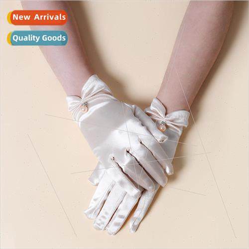 Fashion new elegant beige satin simple retro pearl decorativ