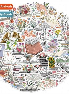 50 cartoon books flowers doodle stickers can be decorated lu