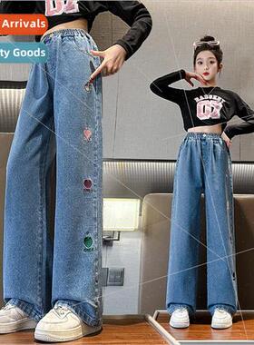 Childrens clothing 2023 new girls jeans Korean  of the middl
