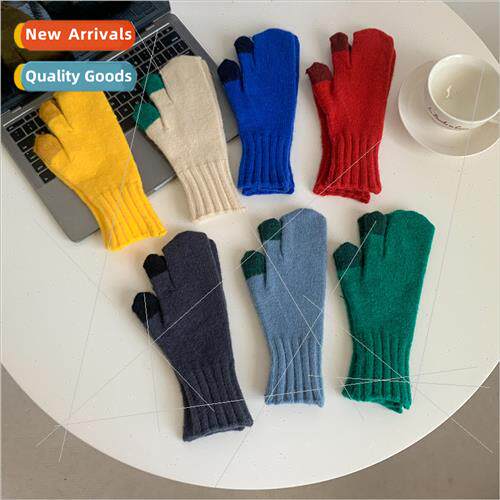 Autumn and Winter New Womens Knitted Split Finger Gloves Win