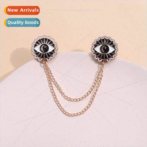Quirky Wings Eye Shape Brooch Suit Lapel Pin Chain Pink Allo