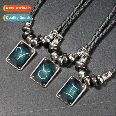 Obsidian Mens 12 Zodiac gns Couple Necklace Time Gemstone Be