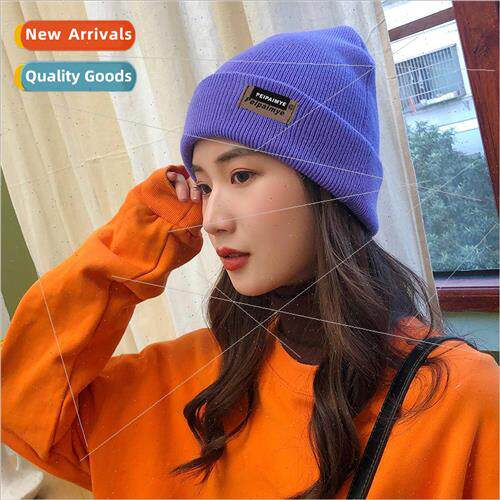 Patch letters hat female fall and winter warm wool cap Korea