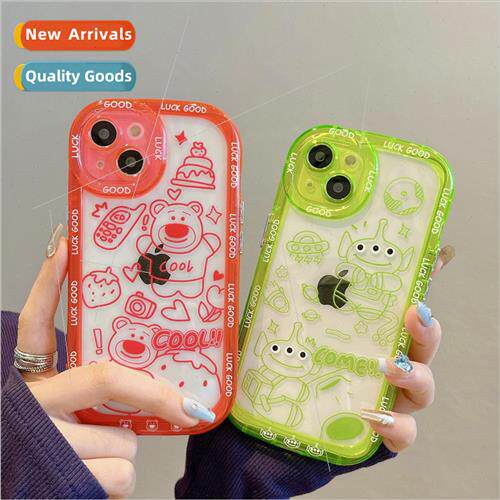 Cartoon line bear 适用 Apple 14 back clip lanyard iPhone 12