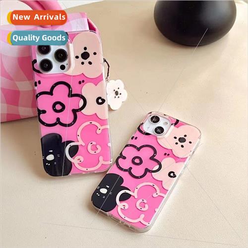 Niche Double Layer Pastel Yellow Black Flower 适用 Apple 14P图片