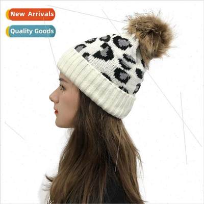 2020 fall and winter new leopard print rolled edge wool ball