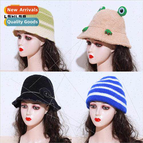 New ins frog fisherman hat striped fall and winter warm cart