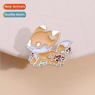 Japanese cute maple leaf small fox brooch natural spring ani