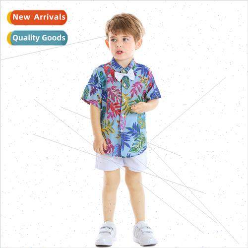 Summer Short Sleeve Suit Multicolor Bow Tie Shirt Shorts Two