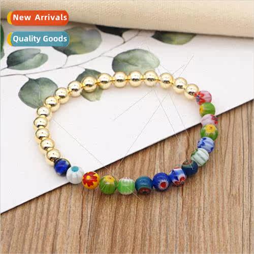 ins ethnic  personalized acrylic gold bead bracelet handmade