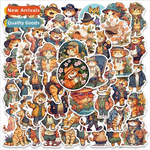 50 -repeating cute orange cat doodle stickers luggage comput