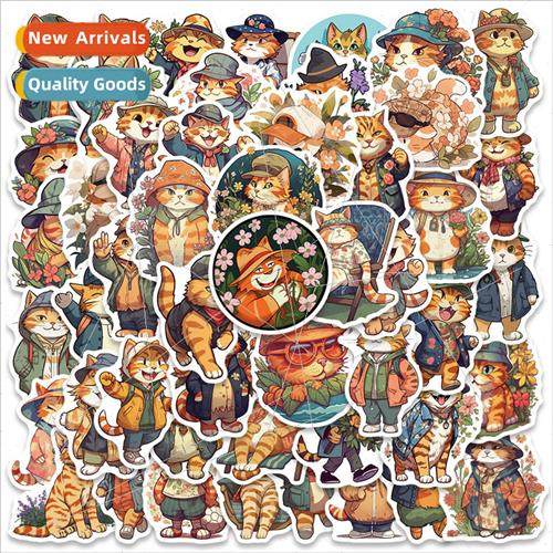 50 -repeating cute orange cat doodle stickers luggage comput