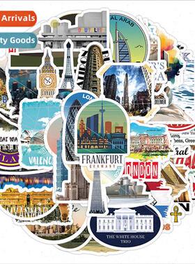 50 pcs of world-famous architectural landmarks stickers deco