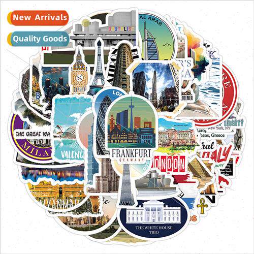 50 pcs of world-famous architectural landmarks stickers deco