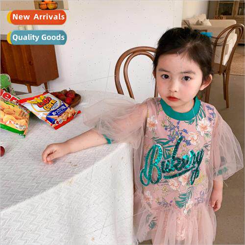 childrens dress 2022 summer new flowers sequins mesh princes