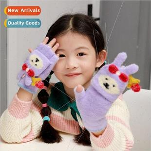 winter girls half Flip full gloves finger childrens
