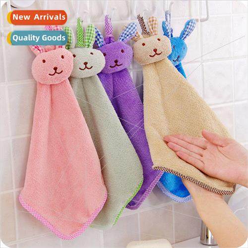 Cartoon rabbit head hangable kids coral velvet hand towel ki