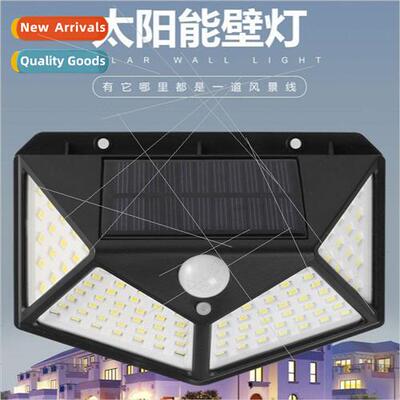 Solar four sides luminous 100led wall light outdoor patio bo