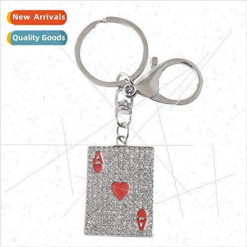 New diamond Ace of Hearts playing card keychain car key pend