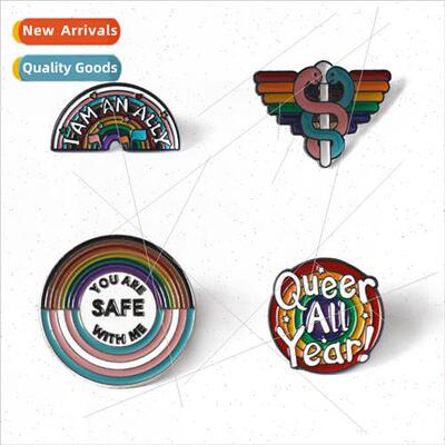 Creative rainbow brooch I AM AN ALLY letters rainbow bridge