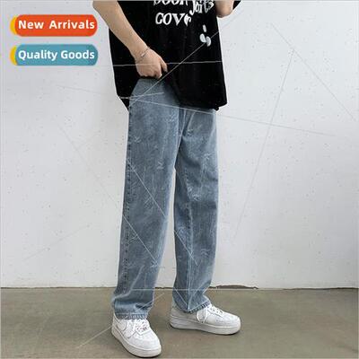 Jeans mens spring and fall 2022  straight loose wide-legged