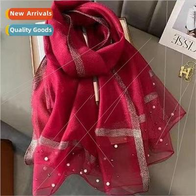 New Korean silk scarf thin section of solid color nail pearl