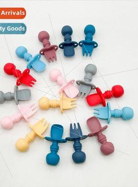 Silicone childrens tableware short handle complementary feed