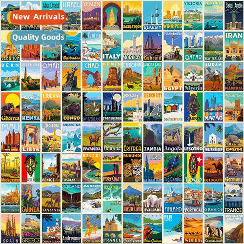 100 Stickers World Landmarks Poster Stickers Vintage Poster