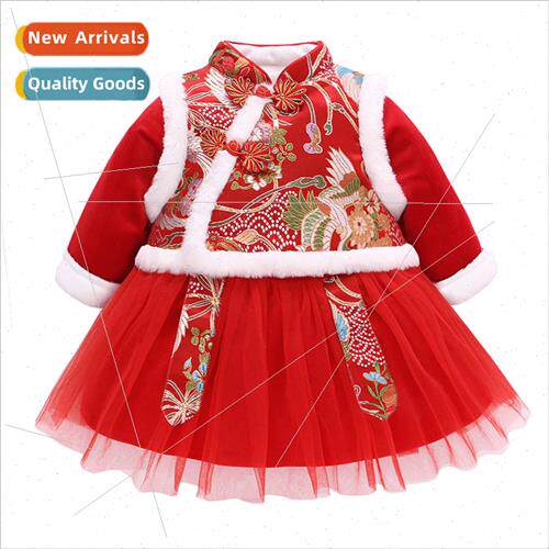 Girls dress 2023 winter childrens padded cotton dress Chines
