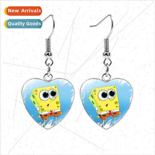 New earrings Childrens cartoon spongebob time gemstone girls