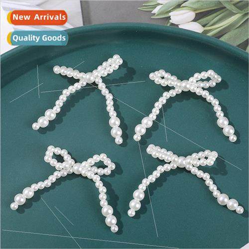 Ins Korea simple pearl bow diy handmade weaving beaded hairp