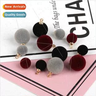 plush beads ball earrings homemade Acrylic pendant flocking