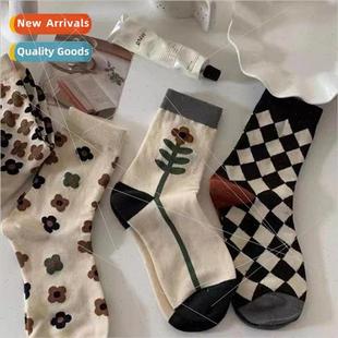retro flower calf spri mid the womens Korean socks