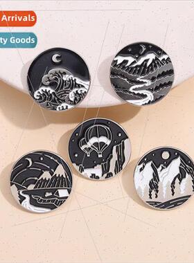 Reproduction landscape brooch ancient  landscape hot air bal