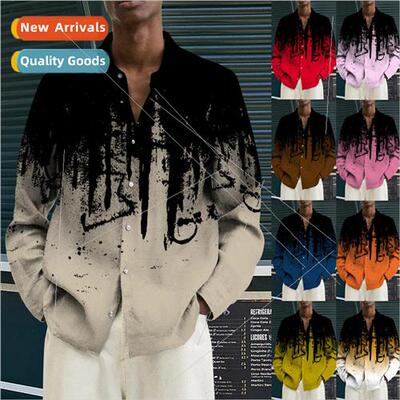 Cardigan Shirt Fashion Inkjet Lapel 3D Spring and Autumn Cas