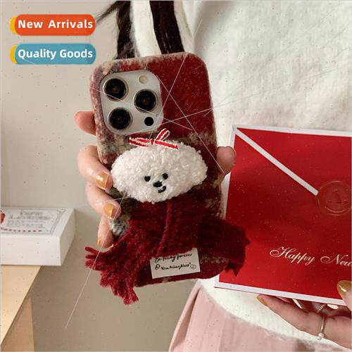 ins Christmas wind plush cute scarf puppy 适用 Apple 15 phon