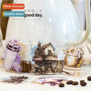 Pack Romantic Coffee PET Theme Retro Sticker Series Day Cafe