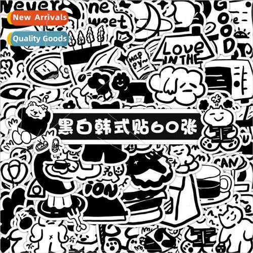 60 black and white Korean stickers cute cartoon black and wh