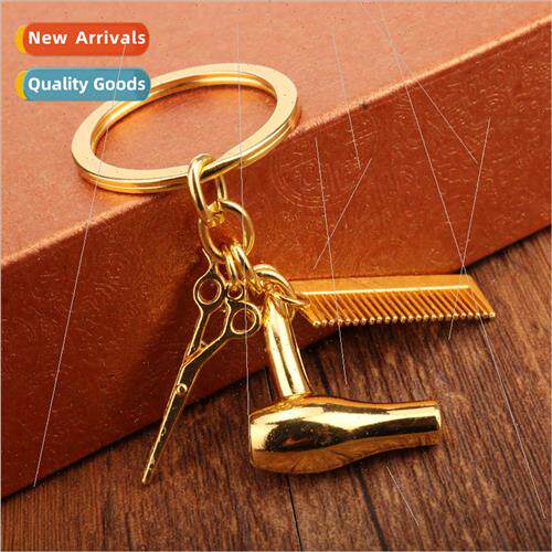 Novelty wash cut blow alloy keychain pendant scissors hair d