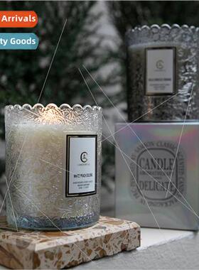 Embossed flowers glass cup essential oil aromatherapy candle