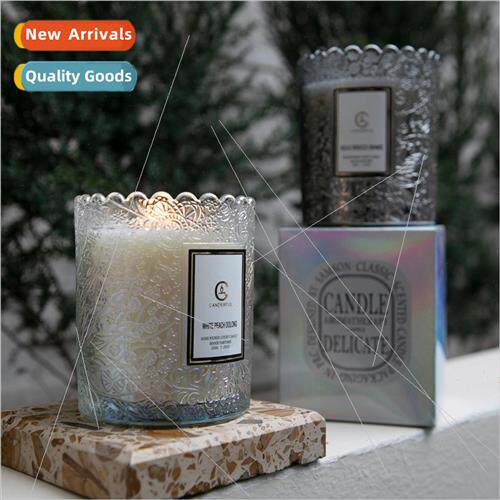 Embossed flowers glass cup essential oil aromatherapy candle
