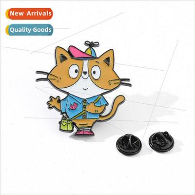 Cartoon dorky crossbody kitten brooch metal badge bag clothe