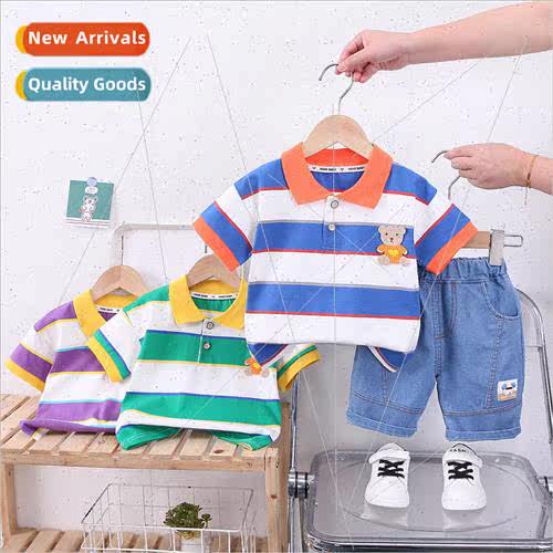 Childrens summer new boys lapel striped short-sleeved suit 2