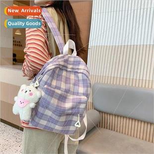 cute plaid bag shoulder girls ins backpack mini Korean New