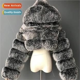 Fox Patchwork Hooded Fur Womens Faux Short 2023 Coat