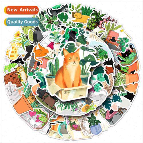 50 cats and plants cartoon kittens luggage stickers creative