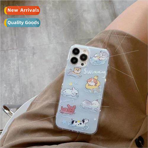 Blue Background Swimming Dog Apple 14Pro Reversible Glossy A